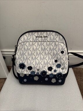 Michael Kors Emmy backpack navy and white floral colorway